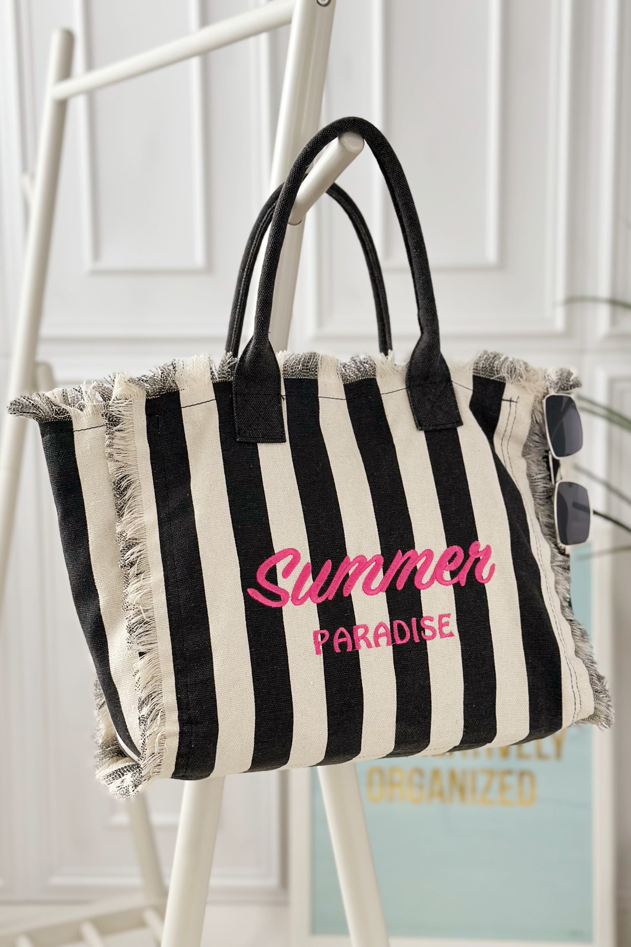 Shopper Summer PARADISE, schwarz-creme-gestreift