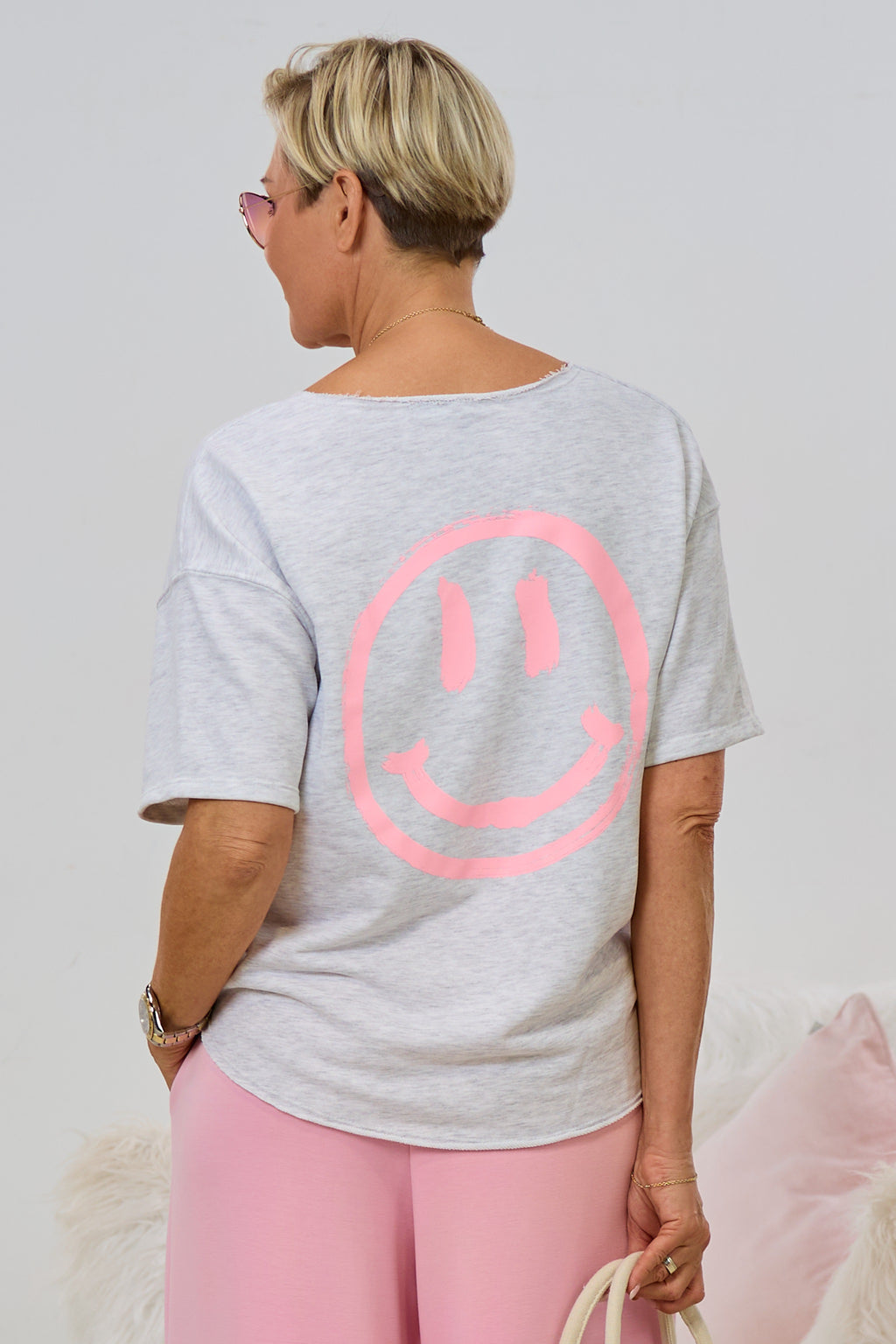 kurzarm Sweaty SMILEY, grau-rosa