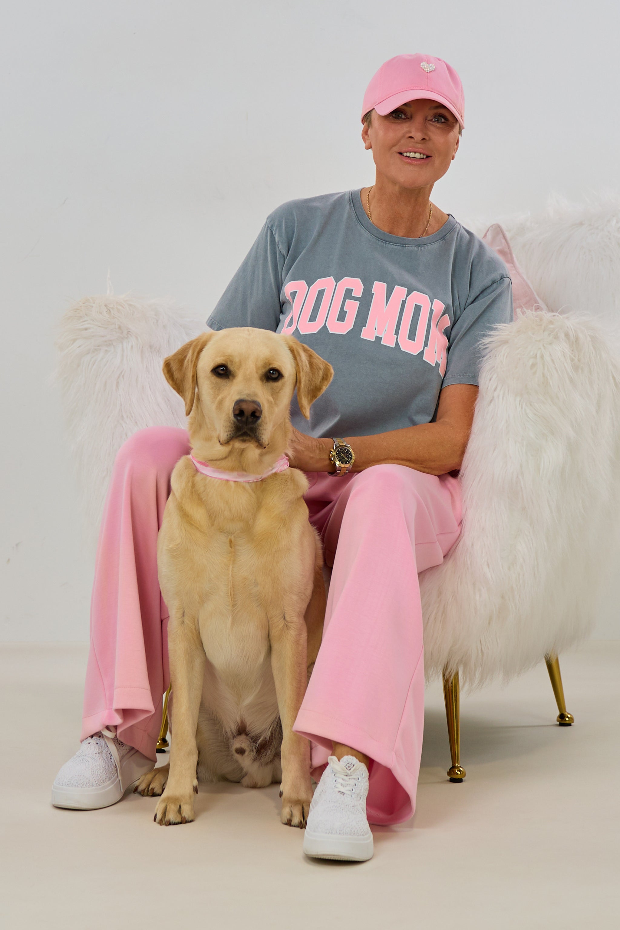 T-Shirt DOG MOM, dunkelgrau-rosa