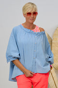 Jeansbluse mit halblangen Ärmeln, hell denim