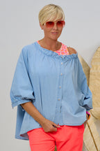 Jeansbluse mit halblangen Ärmeln, hell denim