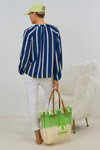 Bluse gestreift mit V-Ausschnitt, marine-ecru