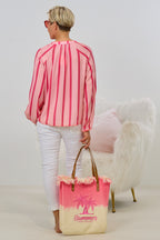 Bluse gestreift mit V-Ausschnitt, rosa-pink