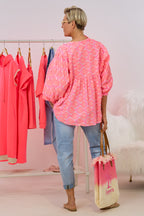 Bluse mit Fantasy-Print, neon apricot-pink