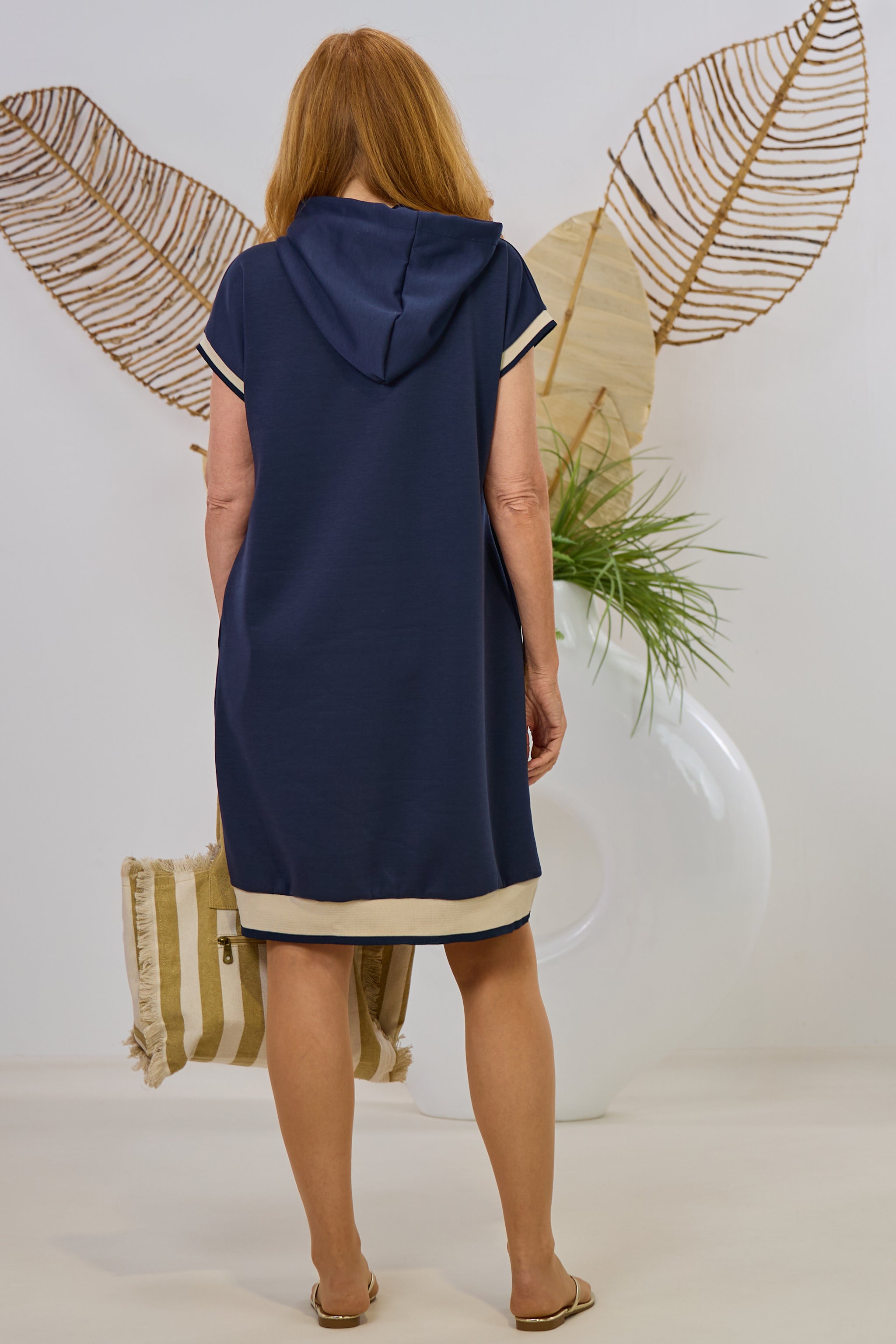 Cozy Hoodiekleid mit Strickbündchen, dunkelblau