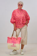 Bluse mit weiten Ärmeln und Lochstickerei, pink-rosa-orange