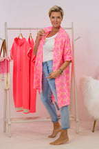 Kleid/Tunika mit Fantasy-Print, neon pink-orange