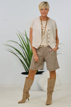 Leinen-Weste mit V-Ausschnitt, beige
