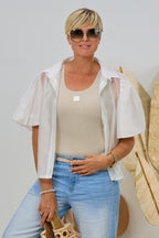 Transparente Bluse mit "Puff-Ärmeln", weiß