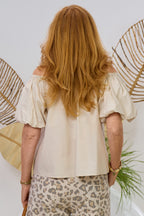 Kurzarm Bluse mit Carmen-Ausschnitt, beige