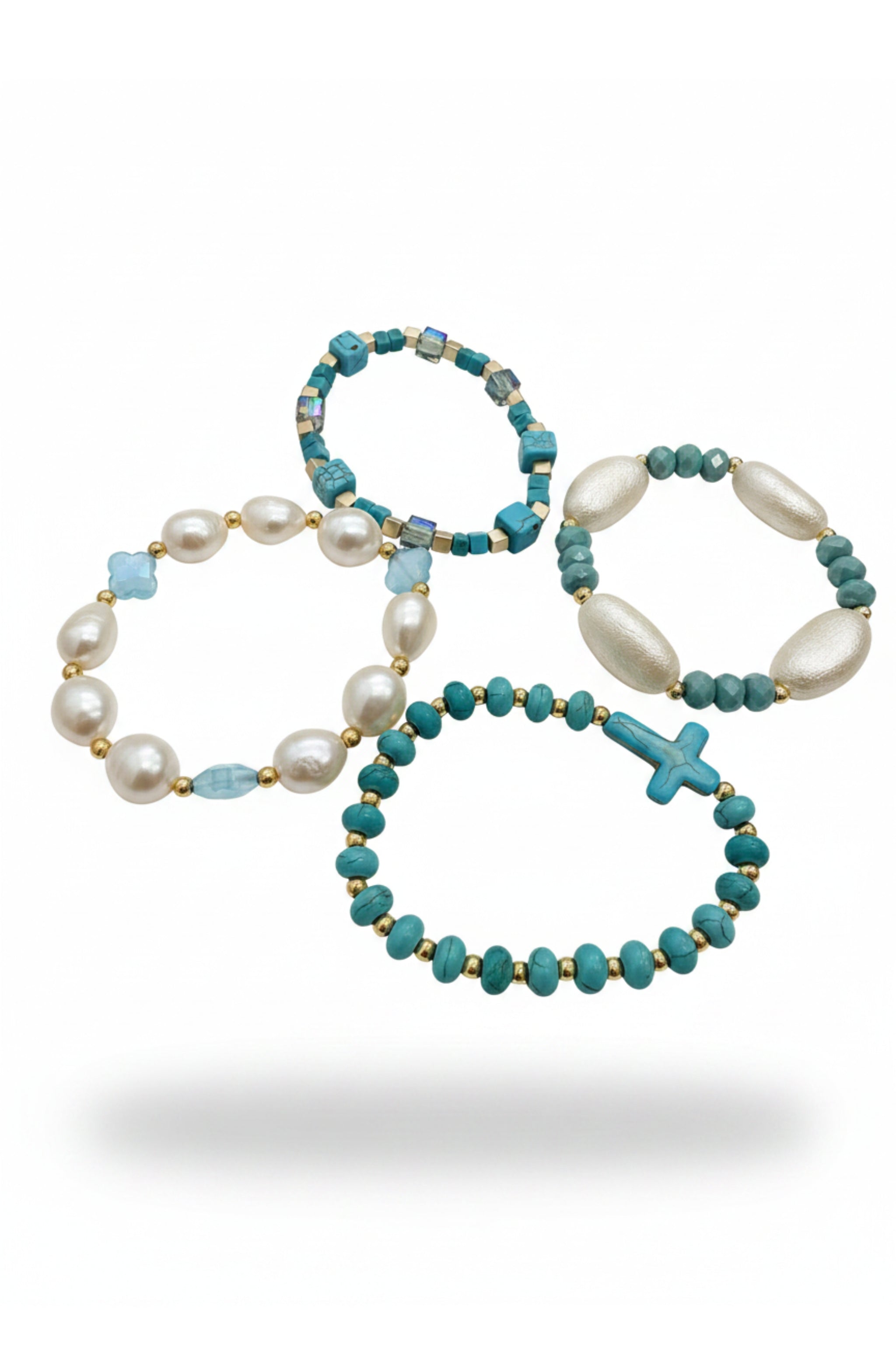 4-Fach Armband, türkis-perlmutt