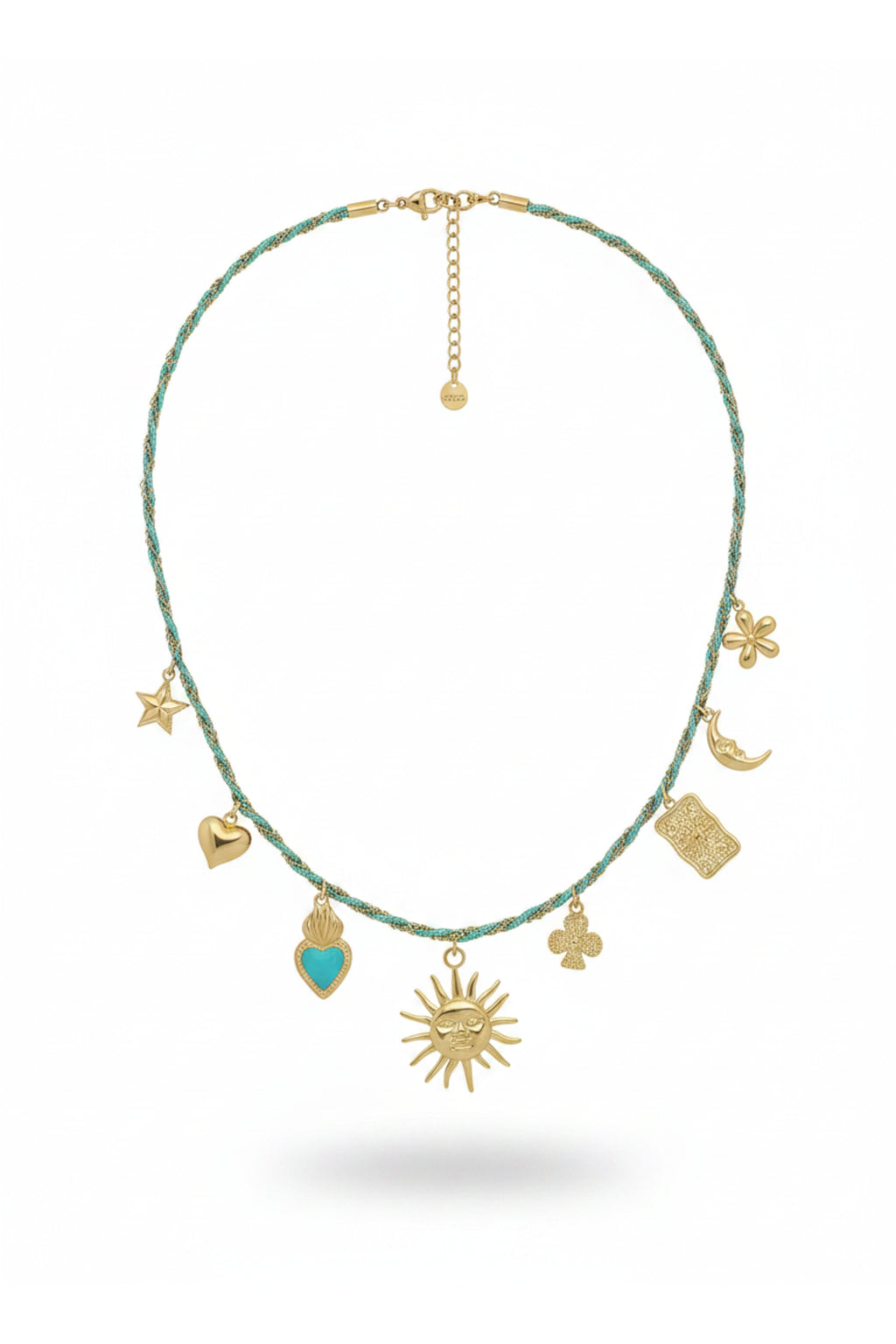 Kette mit Anhängern, türkis-gold