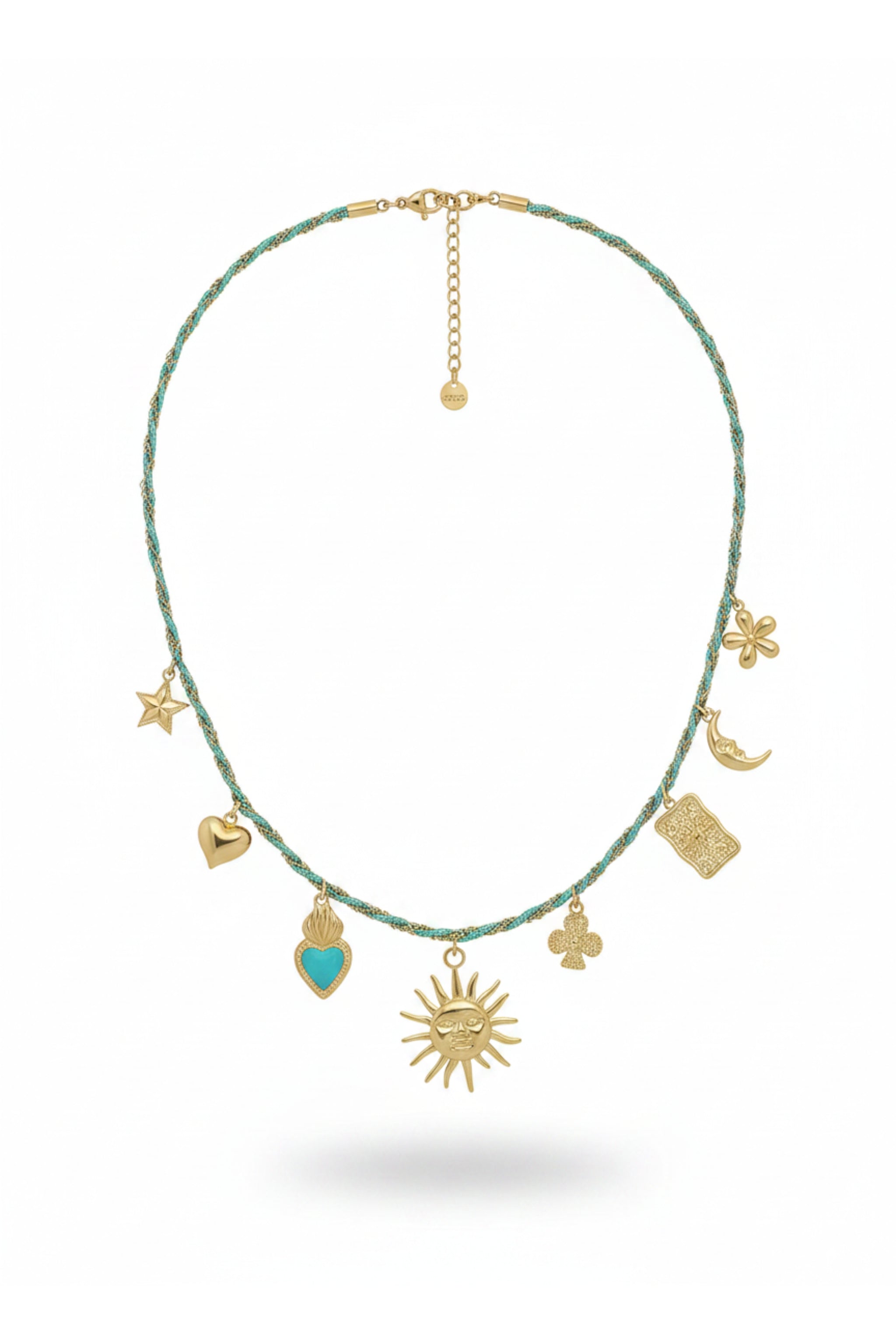 Kette mit Anhängern, türkis-gold