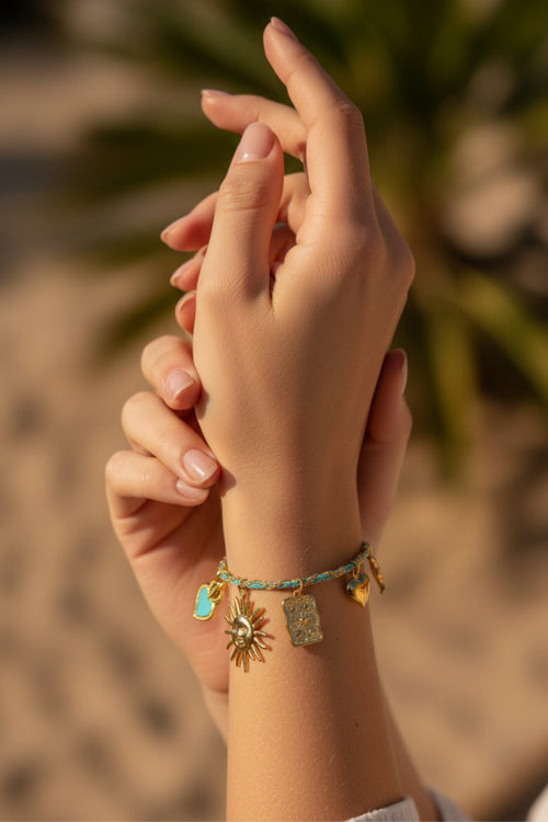 Armband mit Anhängern, türkis-gold