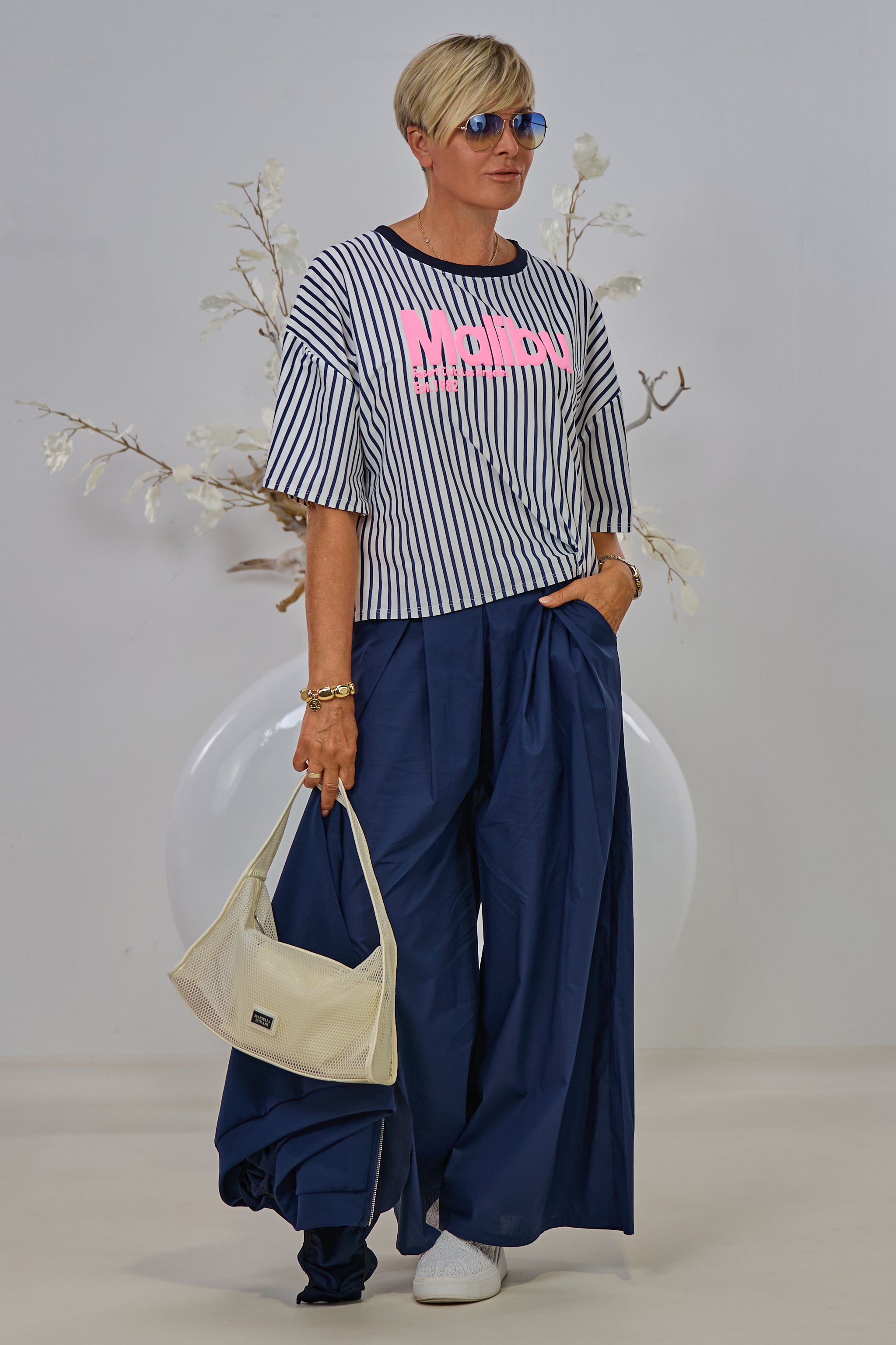T-Shirt Malibu, dunkelblau-rosa