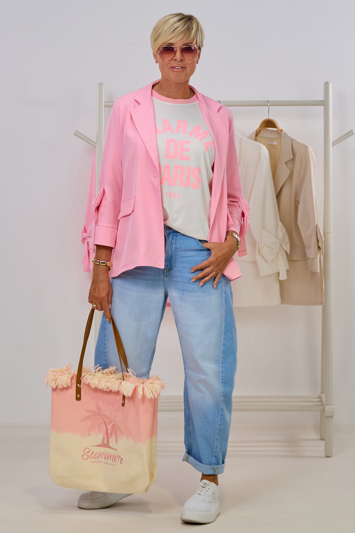T-Shirt Charme de Paris, weiß-rosa