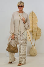 Overlay/Bluse mit langen Ärmeln, beige