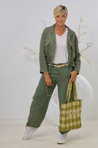 Leinen-Jacke mit Kordelzug, khaki