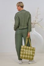Leinen-Jacke mit Kordelzug, khaki