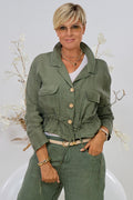 Leinen-Jacke mit Kordelzug, khaki