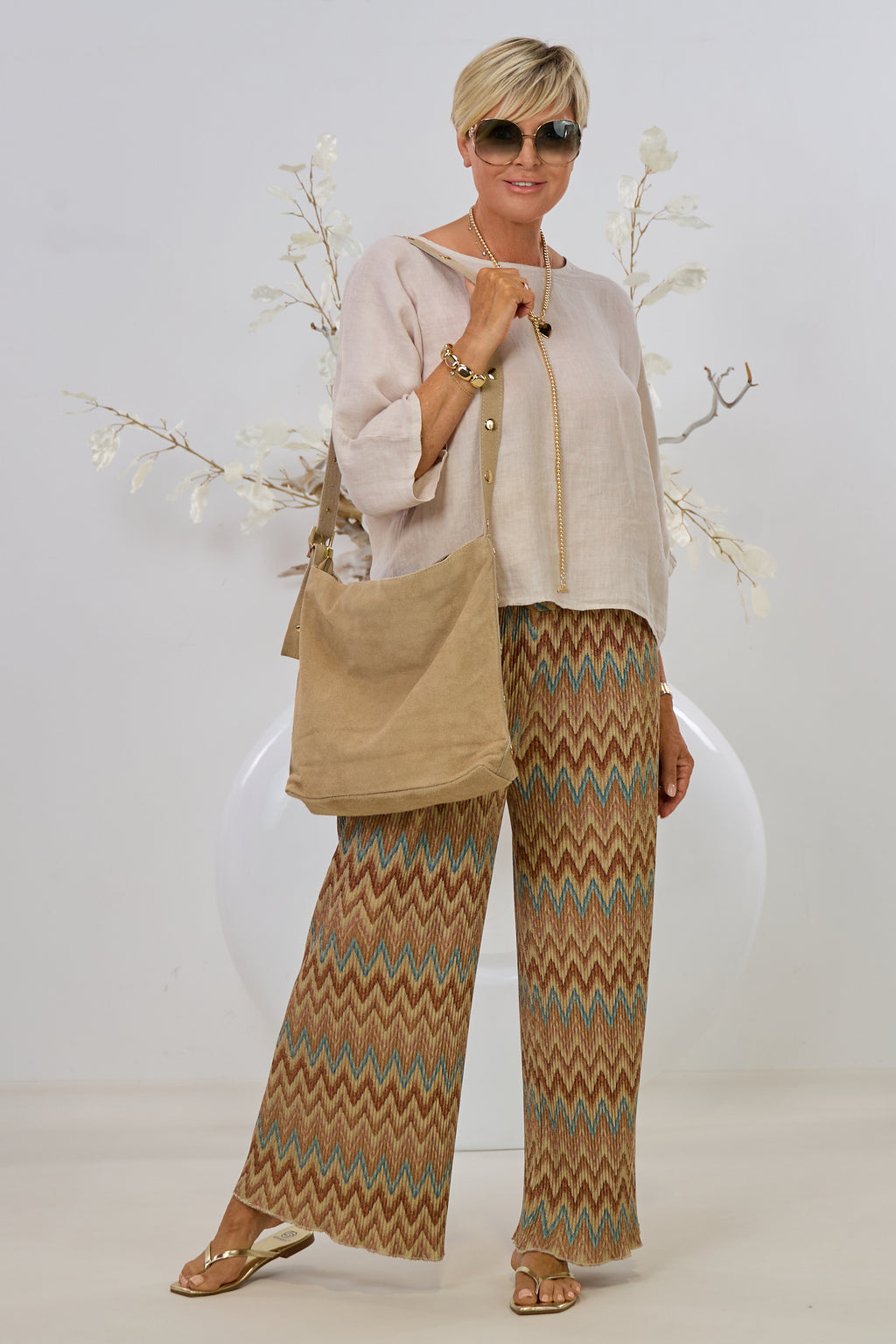 Leichte Kurzarm-Leinenbluse, beige