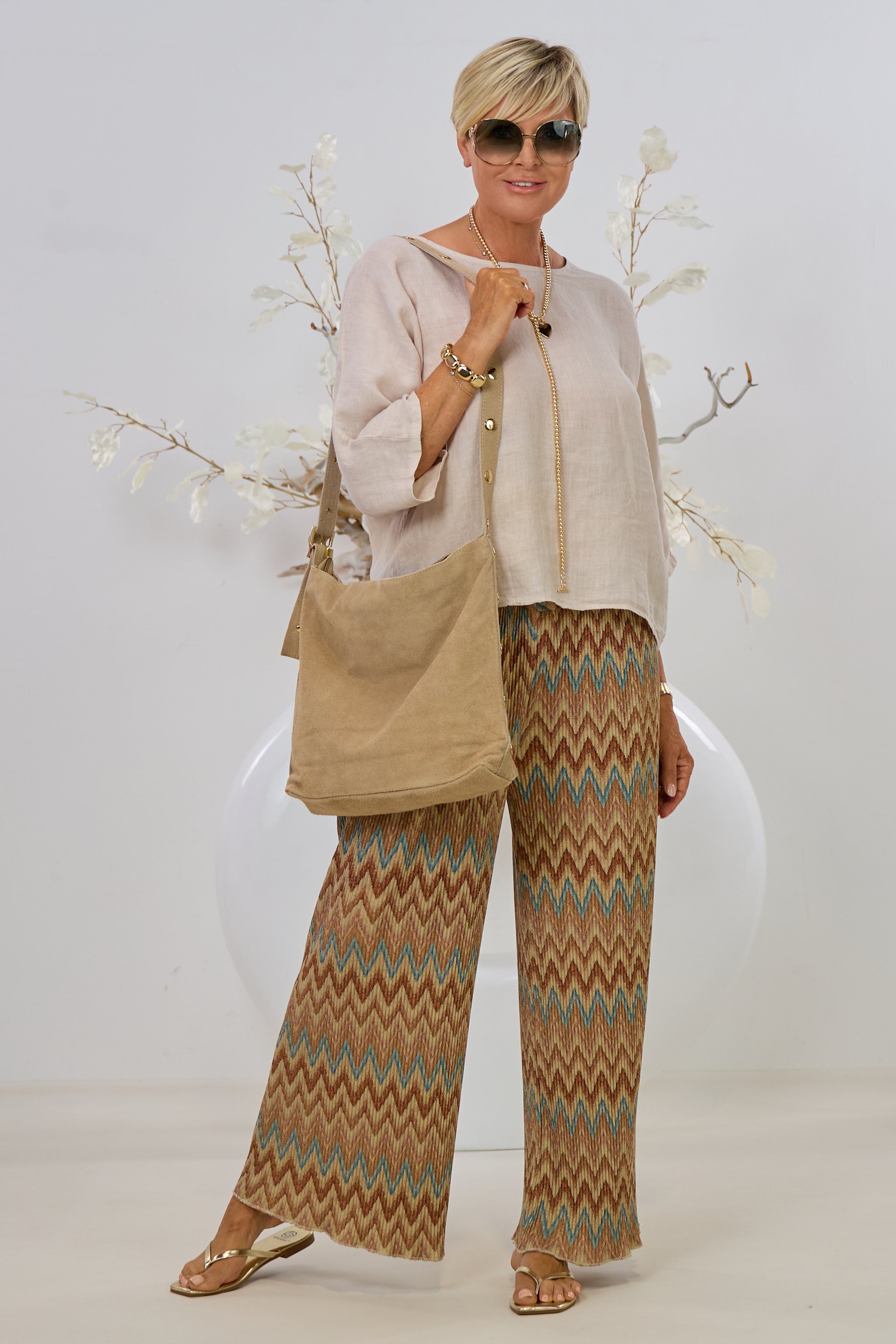 Leichte Kurzarm-Leinenbluse, beige