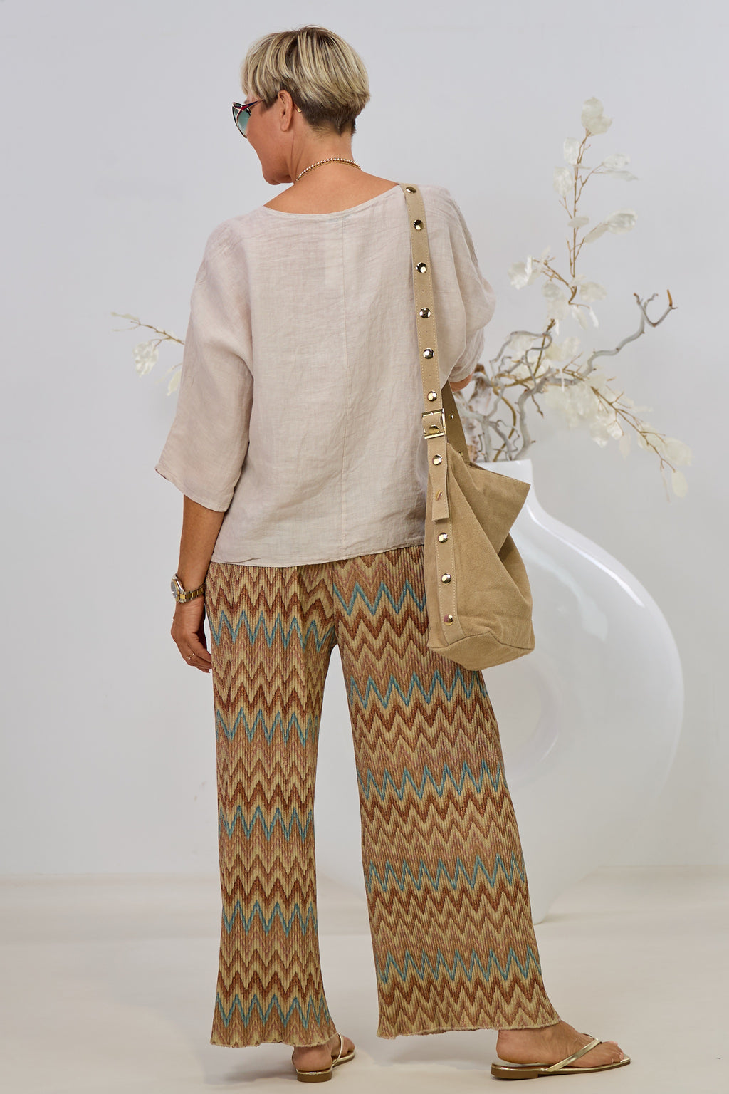 Leichte Kurzarm-Leinenbluse, beige