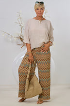 ausgestellte Plissée Hose, beige-braun-gold