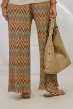 ausgestellte Plissée Hose, beige-braun-gold