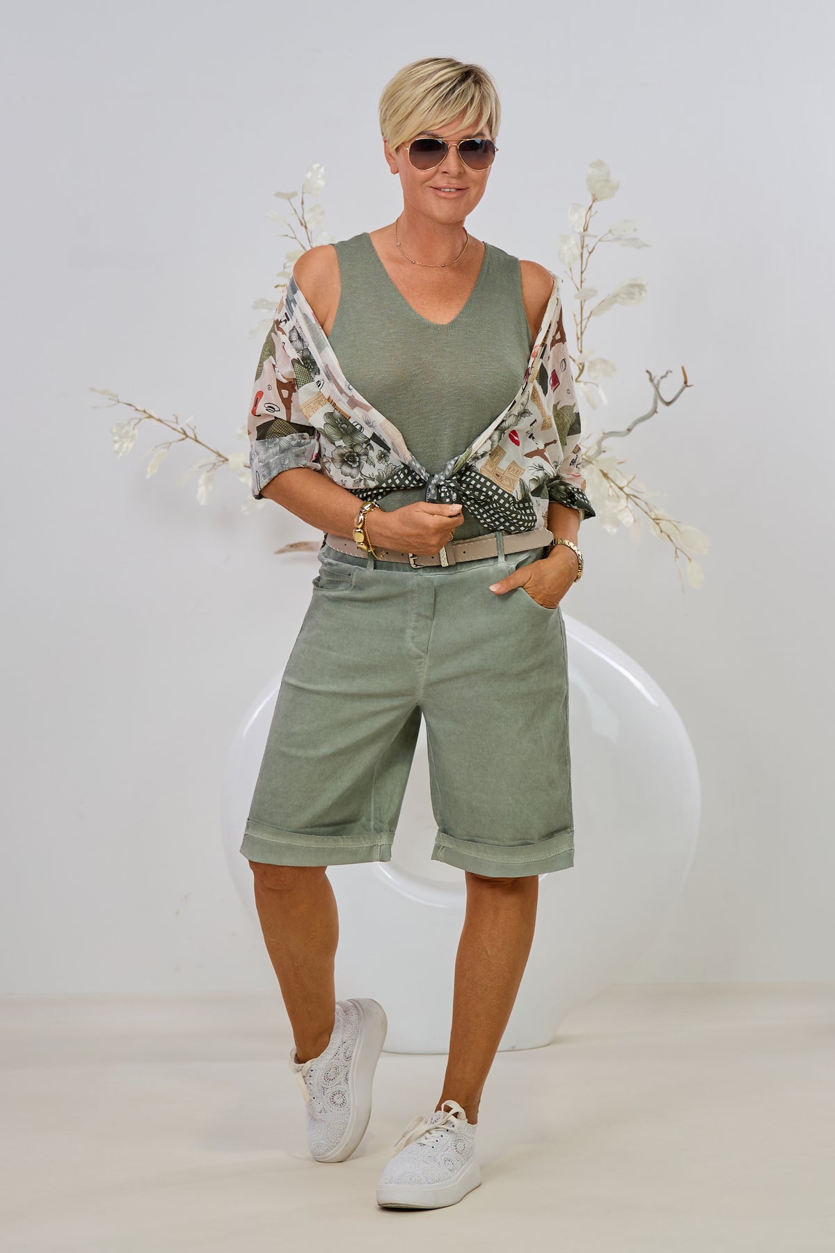 Shorts mit elastischem Bund, khaki