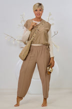 2-tlg. Set aus Bluse und Hose, hellbraun