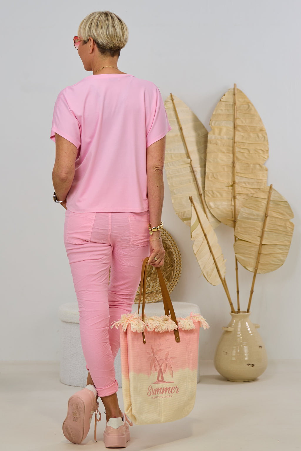 Shirt mit Raffung vorne, candy rosa