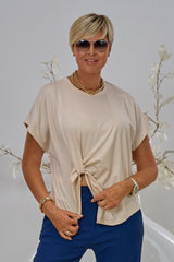 Shirt mit Raffung vorne, beige