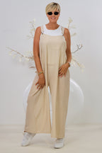Jumpsuit mit breiten Trägern, beige