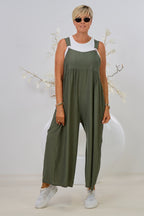 Jumpsuit mit breiten Trägern, khaki