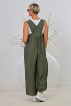 Jumpsuit mit breiten Trägern, khaki