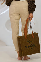 Hose mit elastischem Bund im Knitterlook, dunkelbeige