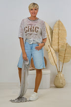 Pailletten-Shirt mit CHIC-Schriftzug, silber-ecru