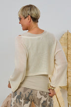 Weiter cropped Pulli, creme-silber