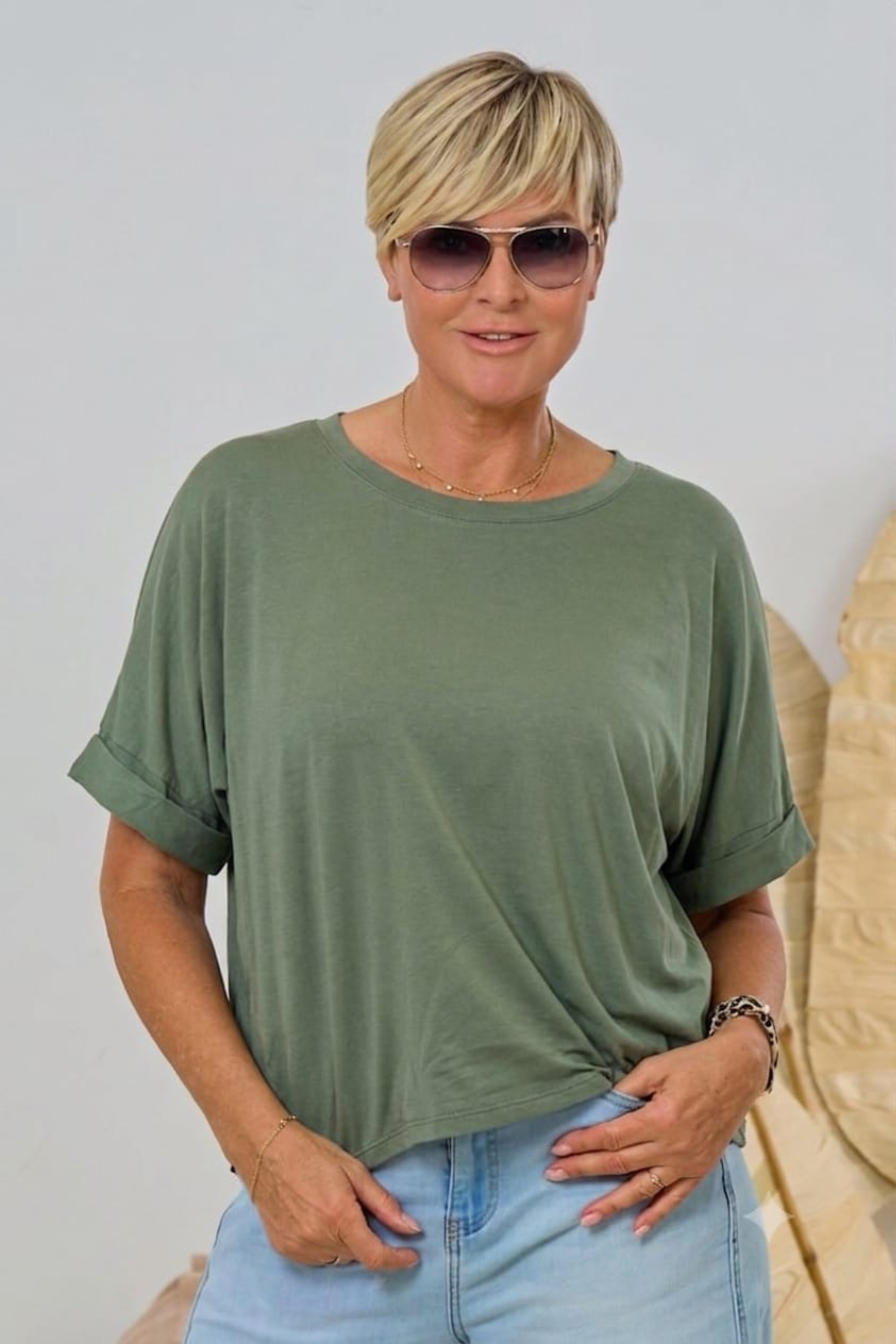 Kurzarm Shirt mit Aufschlag, khaki
