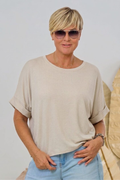 Kurzarm Shirt mit Aufschlag, beige