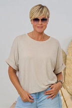 Kurzarm Shirt mit Aufschlag, beige