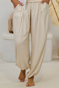 Stoffhose mit breitem, elastischen Bund, creme