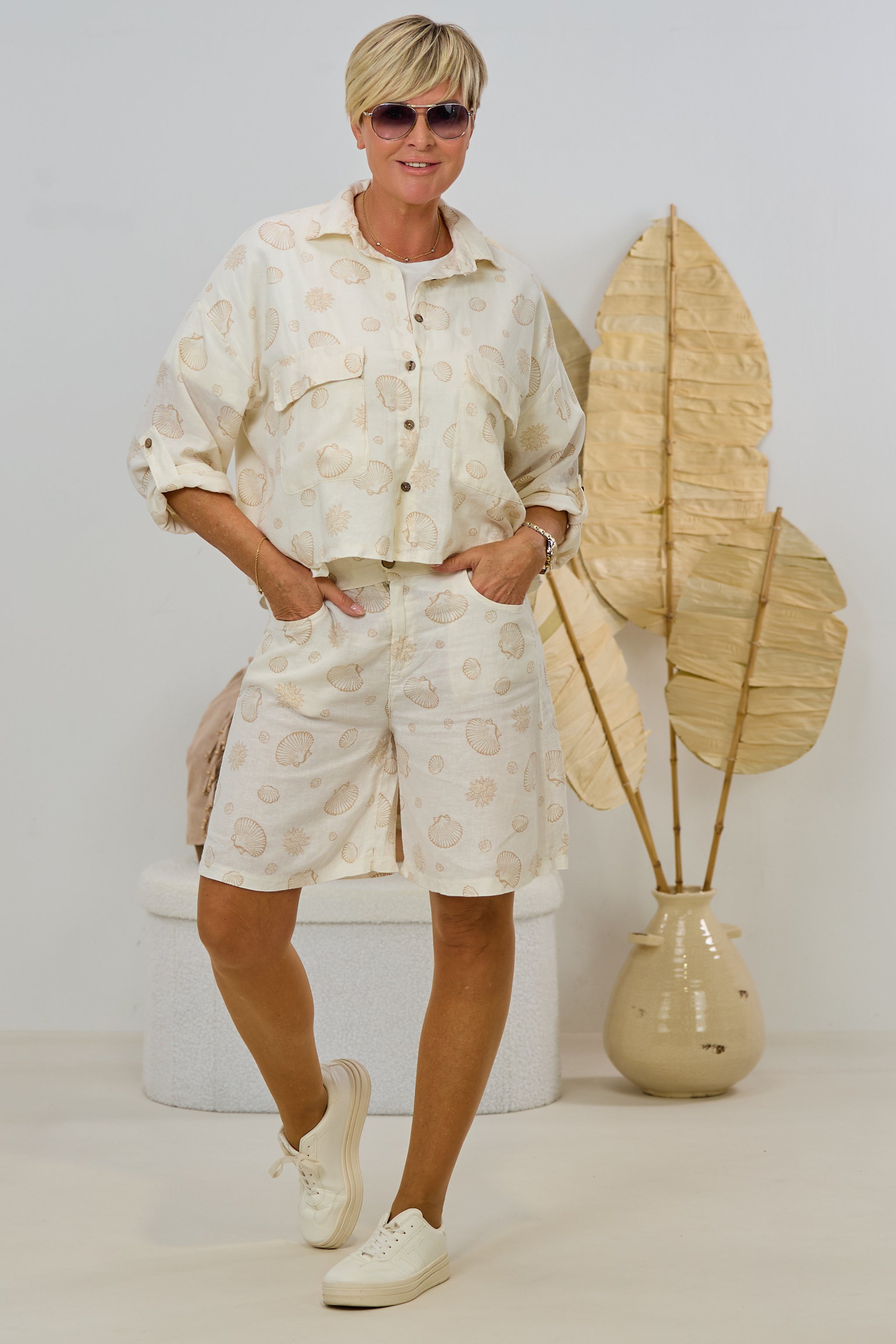 Shorts mit Muschel-Print, beige-taupe