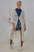 Lange Häkel-Strickjacke, weiß