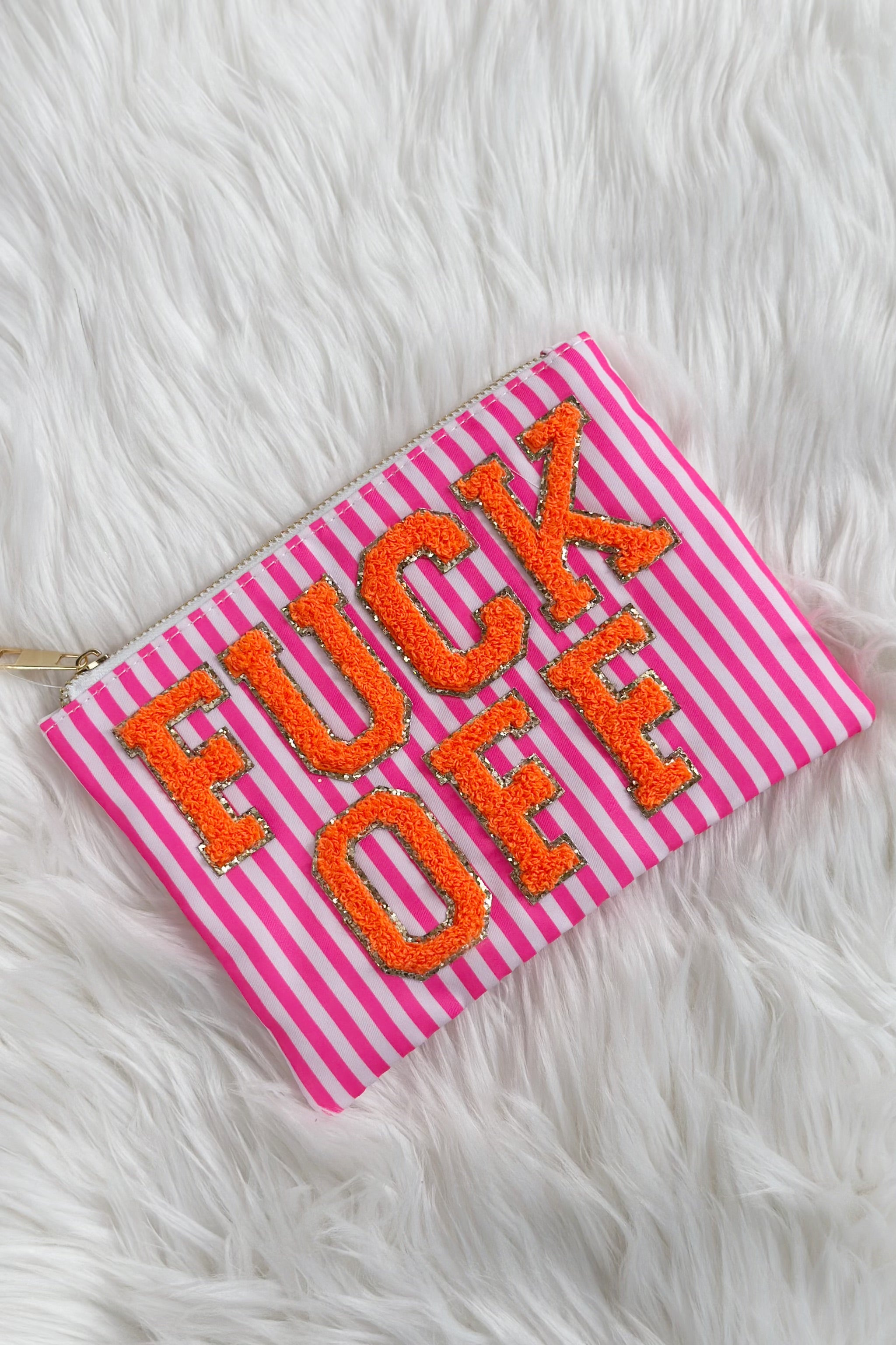Kosmetiktasche F*ck off, pink-weiß-orange