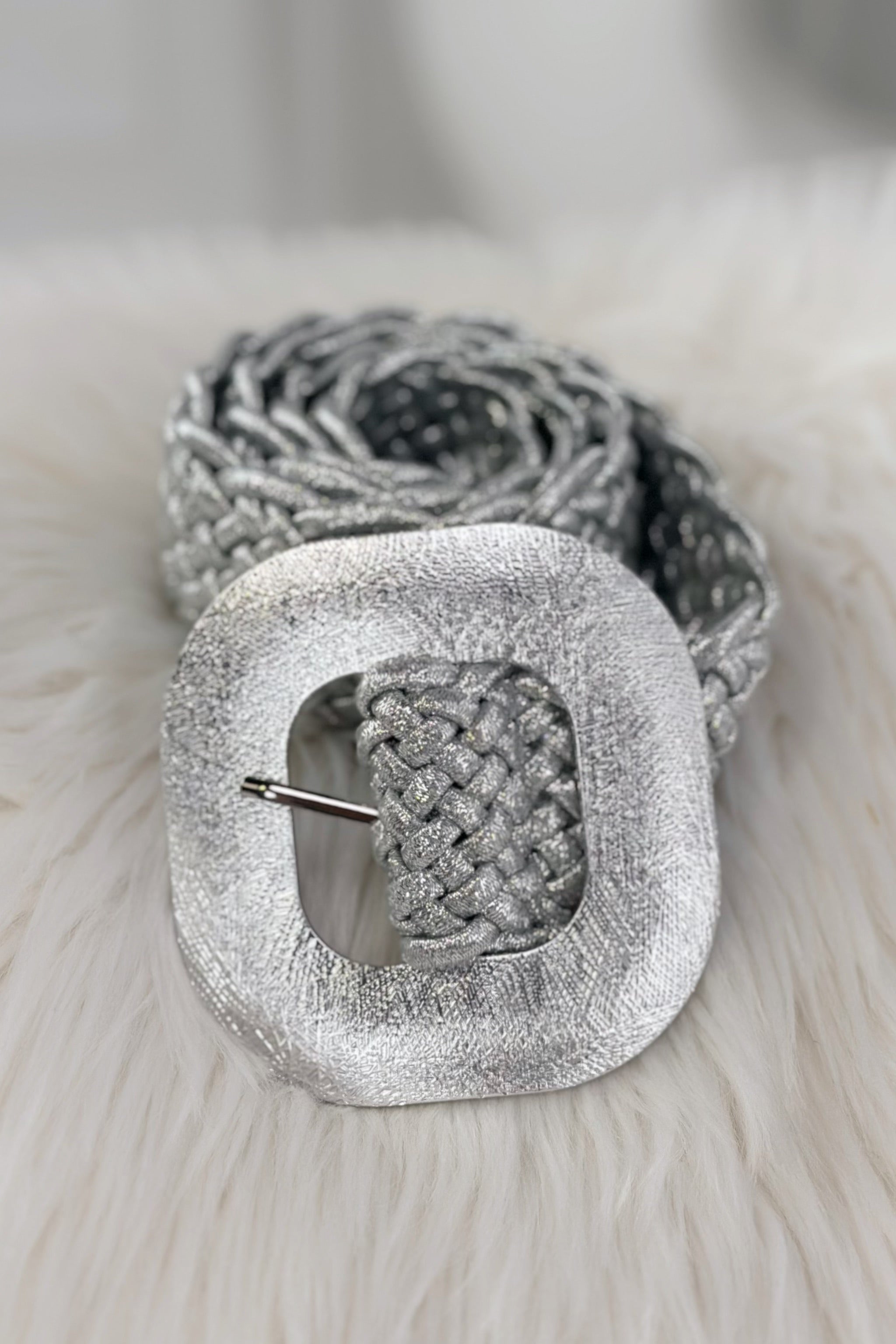 elastischer, geflochtener Gürtel, silber