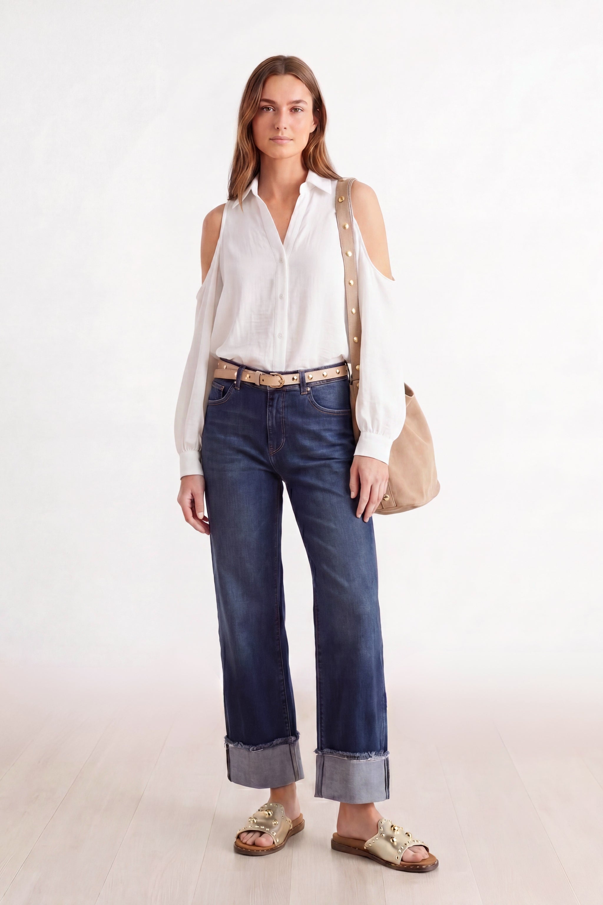 Off-Shoulder Bluse mit langen Ärmeln, ecru