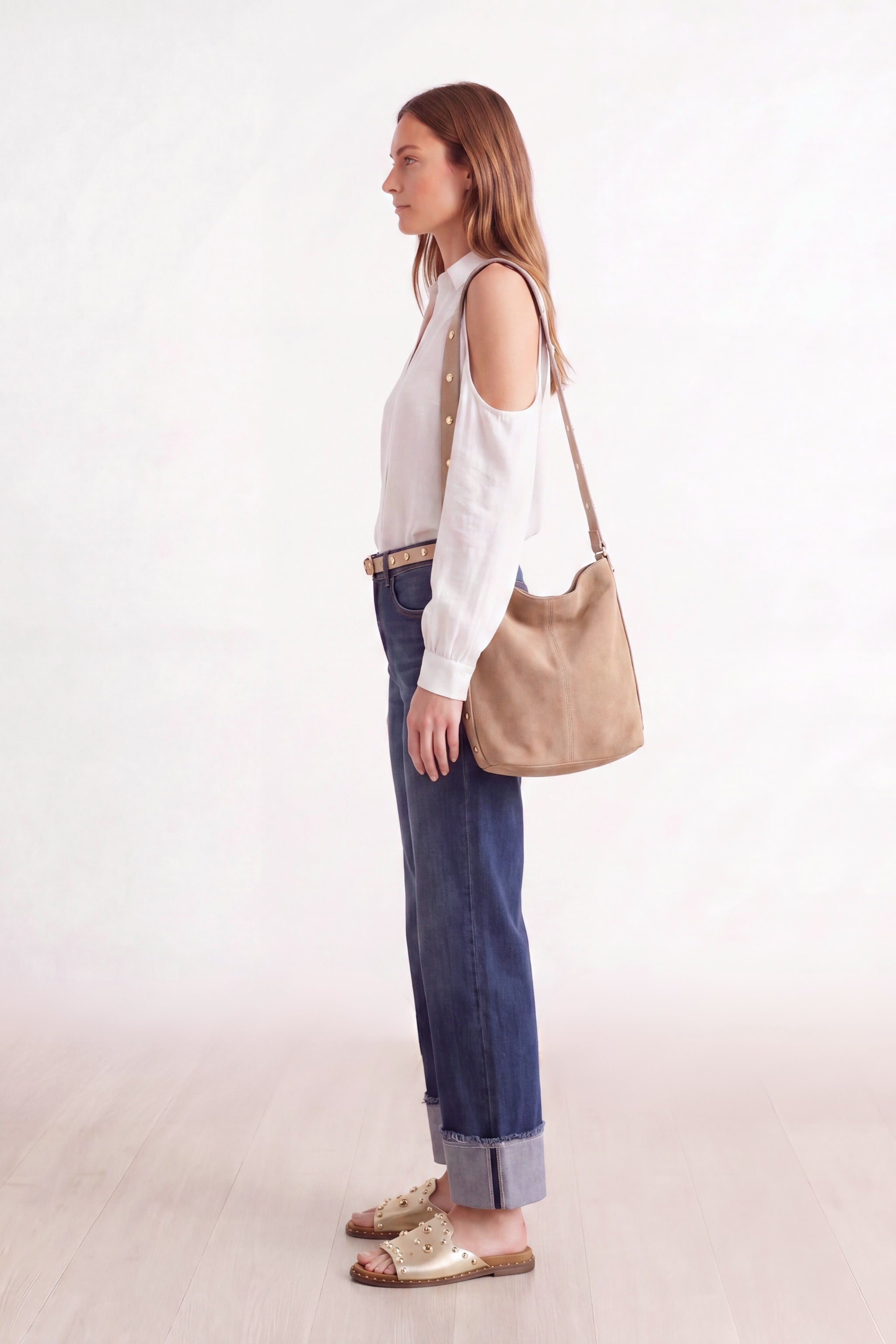 Off-Shoulder Bluse mit langen Ärmeln, ecru