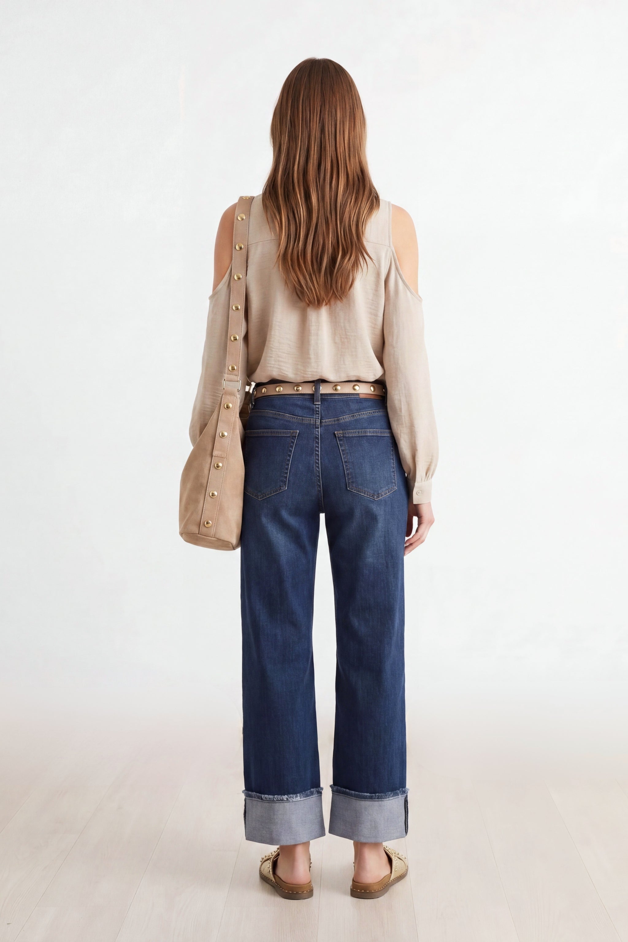 Off-Shoulder Bluse mit langen Ärmeln, beige